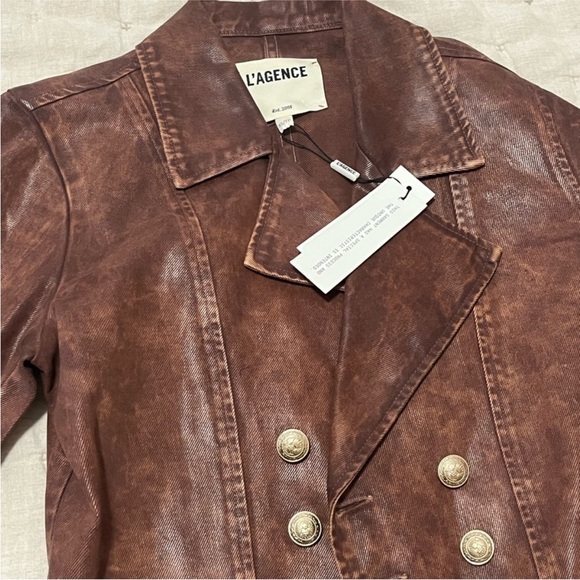 L’AGENCE Laverne Cotton Coated Cropped Biker Moto Jacket size xs NWT  $600 - Picture 7 of 12